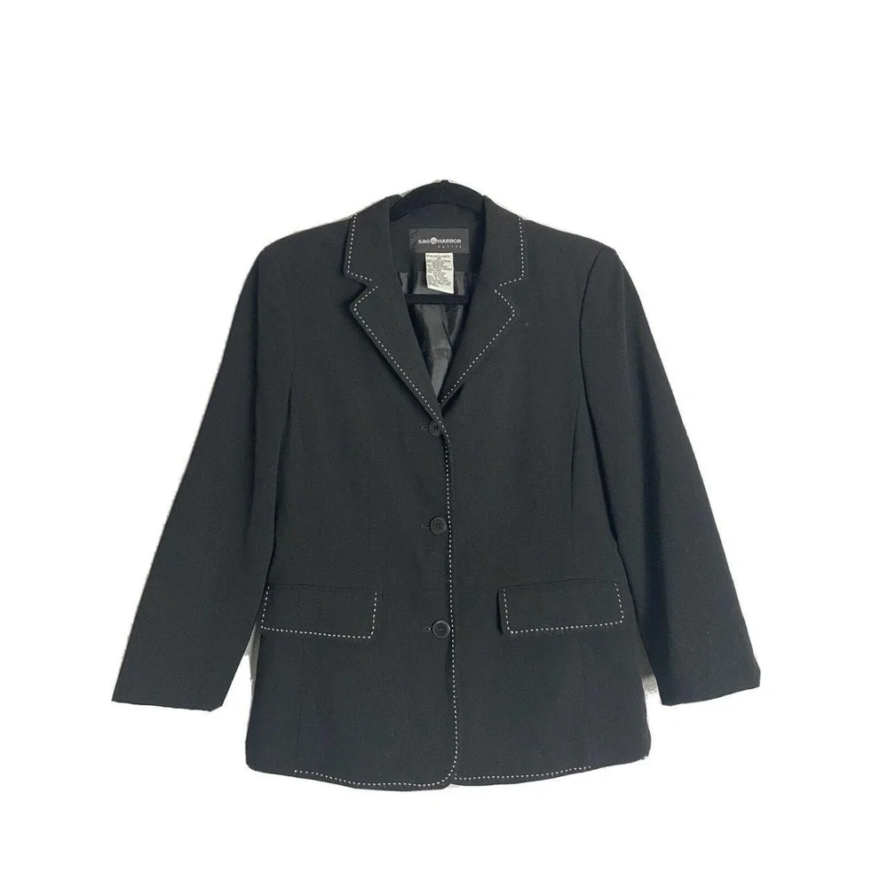 Sag Harbor Black Blazer Women Size 6P Career Workplace